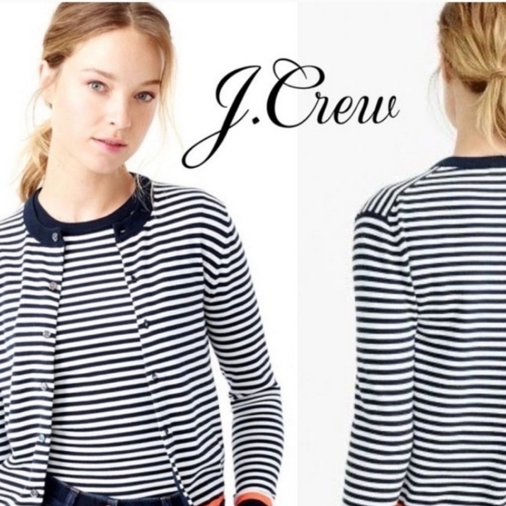 NWT J.CREW Striped Caryn Cardigan Sweater In Navy & White Sz: XL
